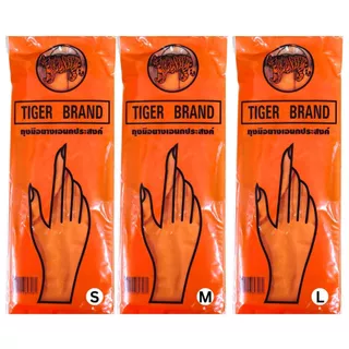 ถุงมือแม่บ้าน ถุงมือยาง สีส้ม ตราเสือ แพ็ค1 คู่ S/M/L ถุงมือ ทำความสะอาด คุณภาพดี ป้องกัน น้ำมัน ไขมัน เอนกประสงค์ WN