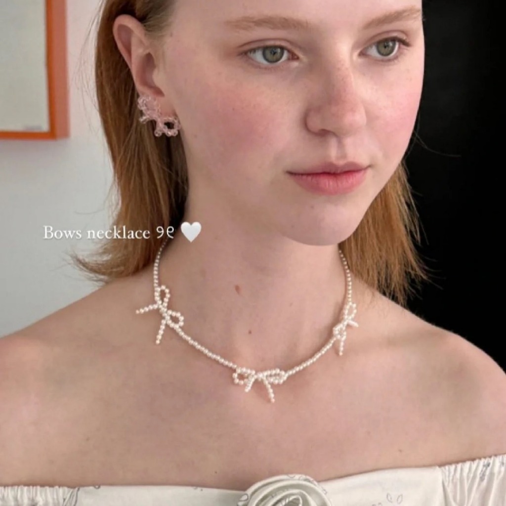ส่งด่วน🔥สร้อยโบว์มุก สร้อยมุก สร้อยคอแฟชั่นสไตล์เกาหลีตกแต่งมุก NL388-NL389