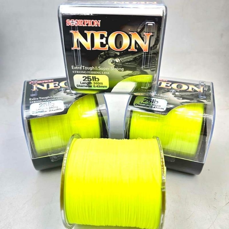 🐟เอ็น SCORPION NEON🐟🐟🐟✌️✌️Extra Tough&Super Strong✌️STRONG FISHING LINE🐠ขนาด 6 8 10 12 15 20 25 30 ปอนด์