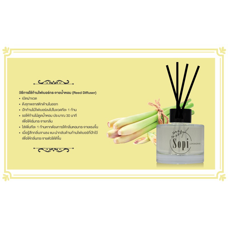 Lemongrass Reed Diffuser by Sopi 100ml ก้านไม้หอมปรับอากาศ Sopi กลิ่นตะไคร้หอม ปริมาณ 100 มล.
