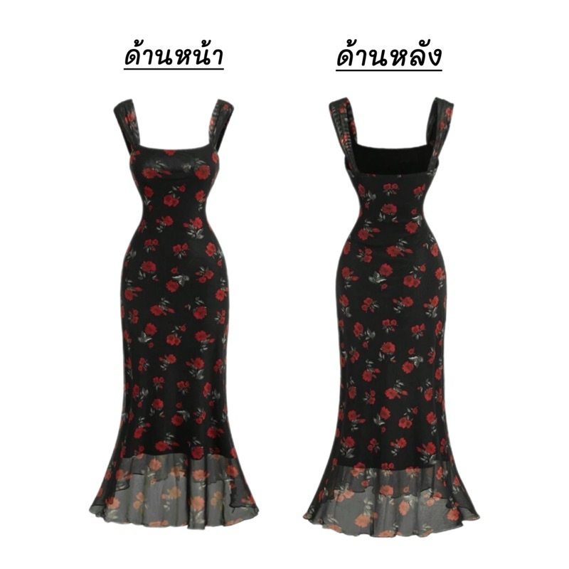 เดรสสายเดี่ยวพิมพ์ลายกุหลาบแชมเปญClothing Dress - รูปที่ 2