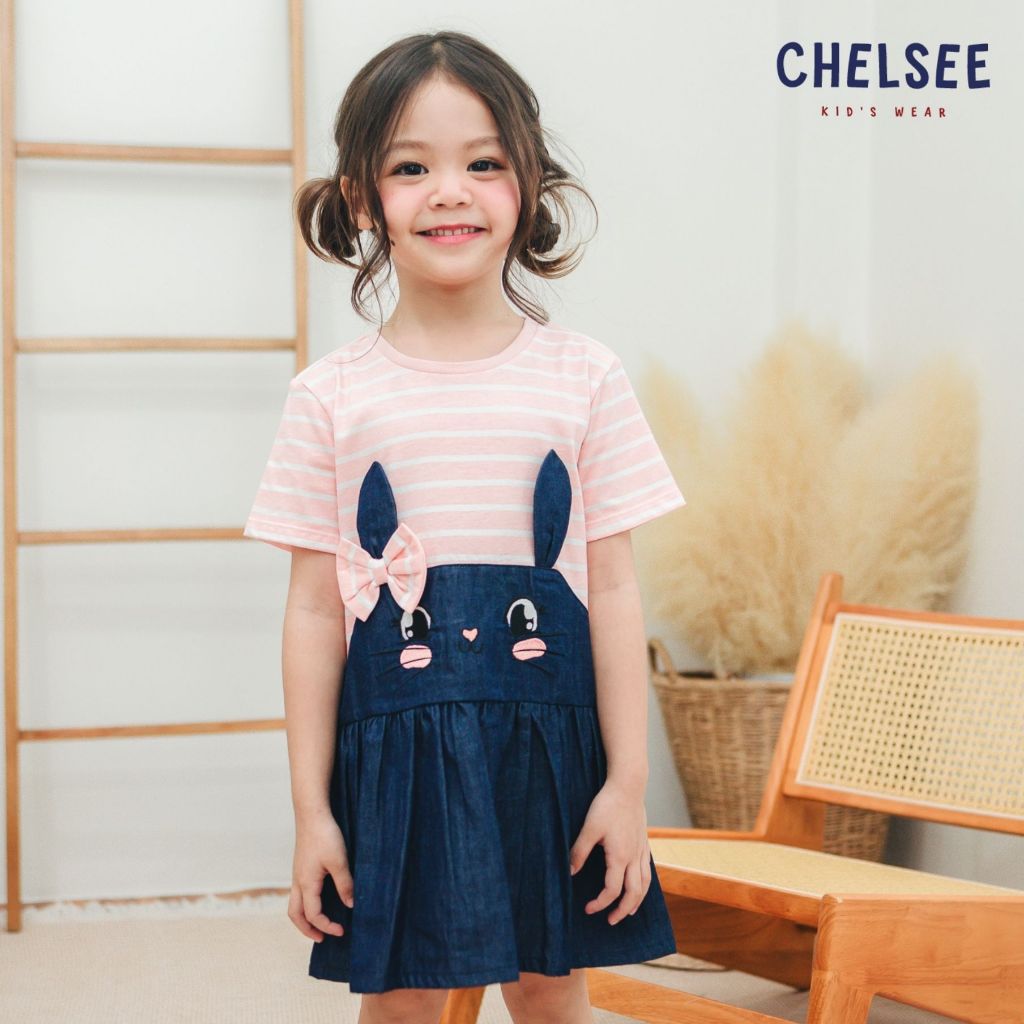 Chelsee ชุดเดรสกระโปรงยีนส์ เด็กผู้หญิง รุ่น 238049 ลายกระต่าย ผ้า 100%Cotton อายุ 1.5-10 ปี เสื้อผ้าเด็ก
