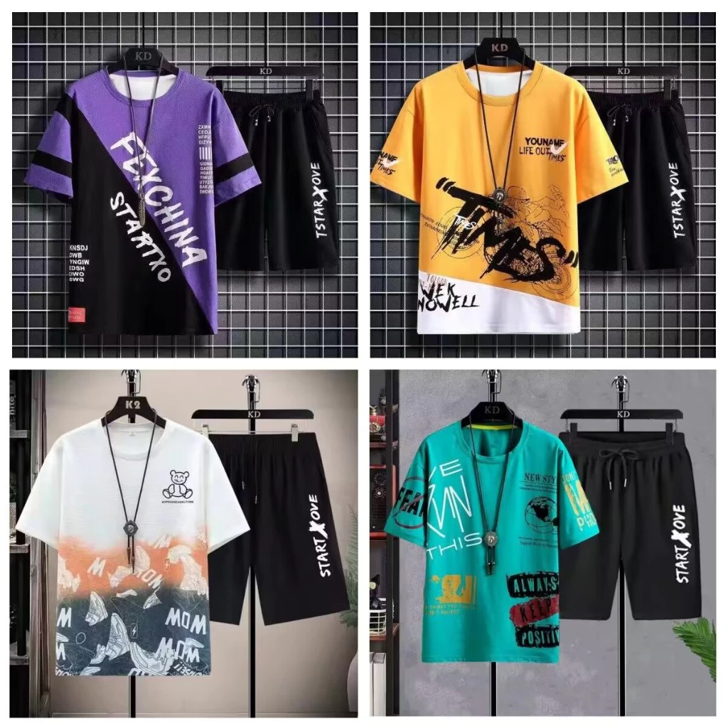 【ส่งเร็วพิเศษ】ชุดแฟชั่นชาย ชุดกางเกงขาสั้นเสื้อยืดผู้ชาย เสื้อผ้ายืด สวมใส่สบายใส่แล้วดูผอม Men's T-shirts Sets ผ้านุ่ม