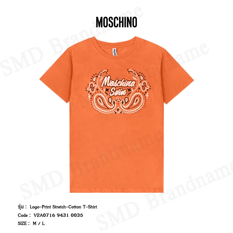 Moschino เสื้อยืดคอกลมผู้หญิง รุ่น Logo-Print Stretch-Cotton T-shirt Code : V2A0716 9431 0035