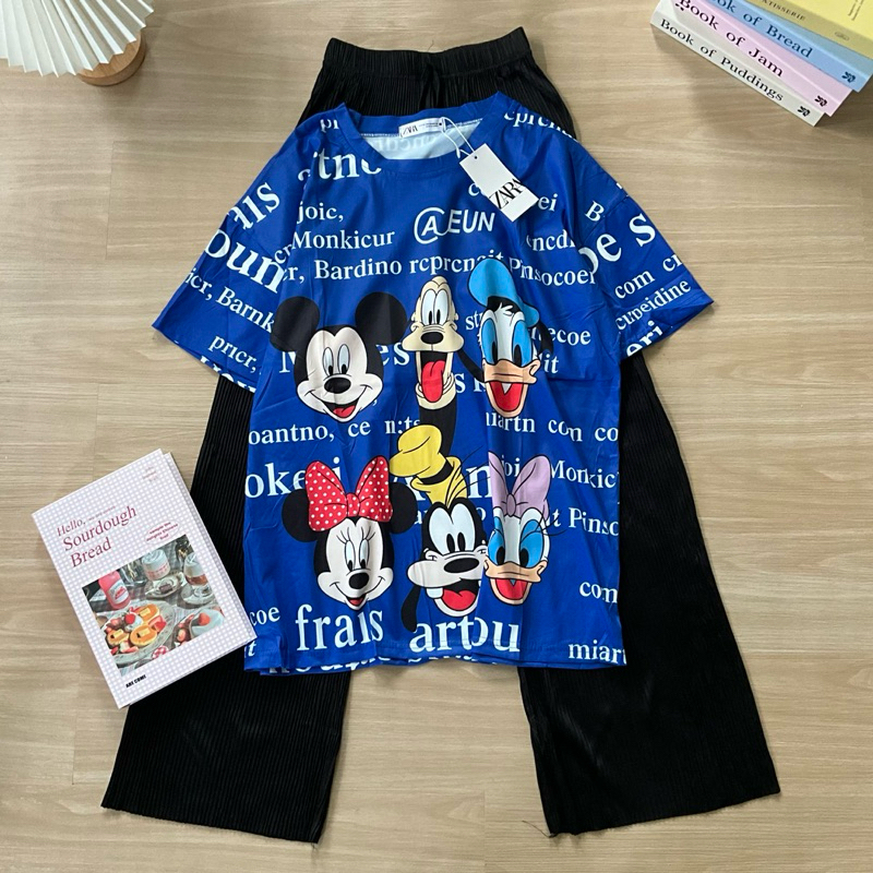No.214 พร้อมส่ง(จากไทย) เซต มิ้กกี้ 2 ชิ้น เสื้อ+กางเกงพลีทขายาว