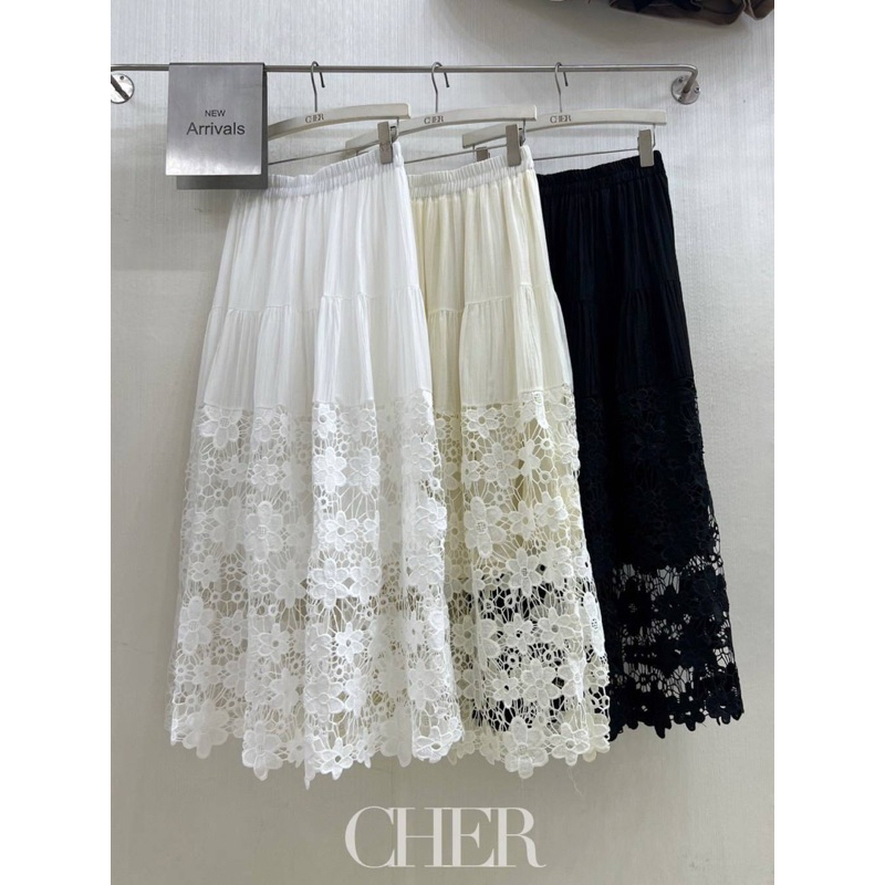 1829กระโปรงยาวLaceSkirtงานสวยลูกไม้รอบตัว