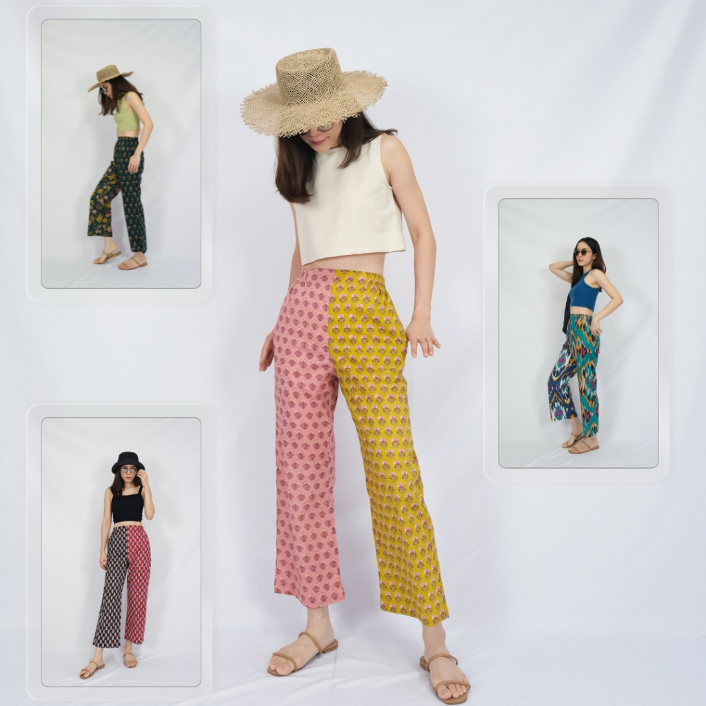 Elastic Waist Pants 2-Tone by Indian Cotton