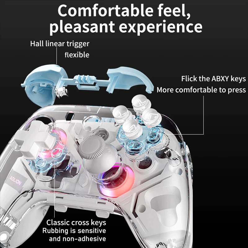 Aolion K10 เกมแพดบลูทูธไร้สายพร้อมแท่นชาร์จตัวควบคุมสําหรับเล่นเกม Hall จอยสติ๊กสําหรับ Nintendo Switch/PC/iOS/Android