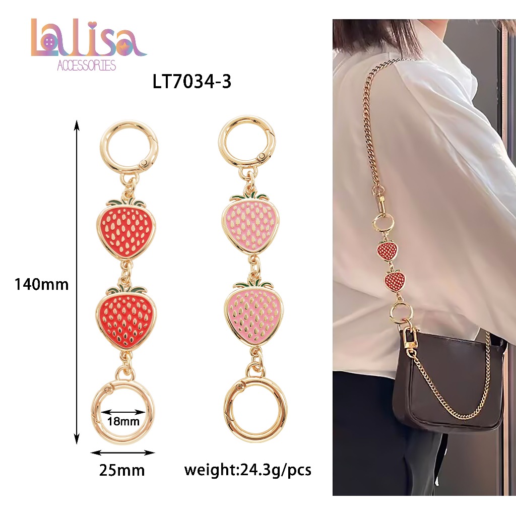 รูปสตอเบอร์รี่ สายโซ่ต่อ ขยายสายกระเป๋าแบบเปลี่ยน อุปกรณ์เสริมกระเป๋า alloy bag chain LT7034-3