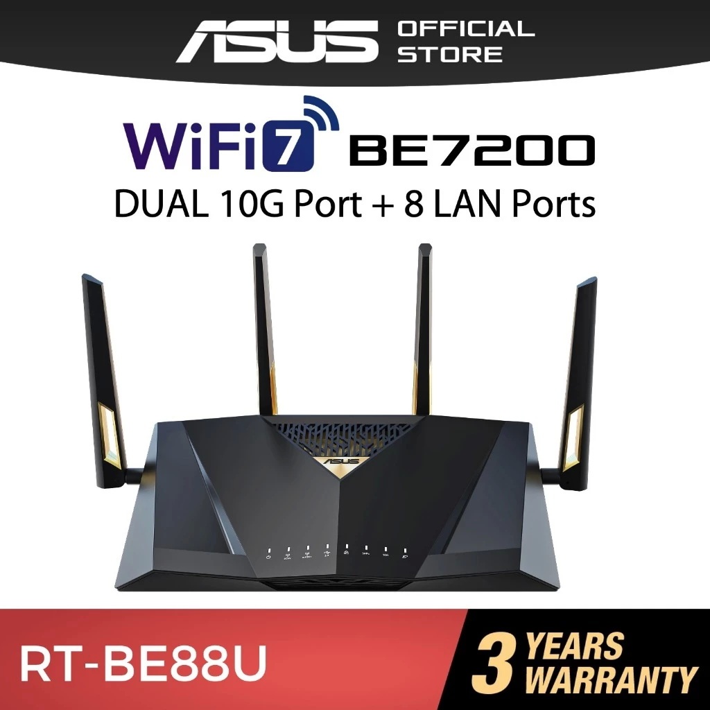 ROUTER (เราเตอร์) ASUS (RT-BE88U) DUAL-BAND WIFI 7 BE7200 Wireless Router AiProtection Pro 9x LAN Po