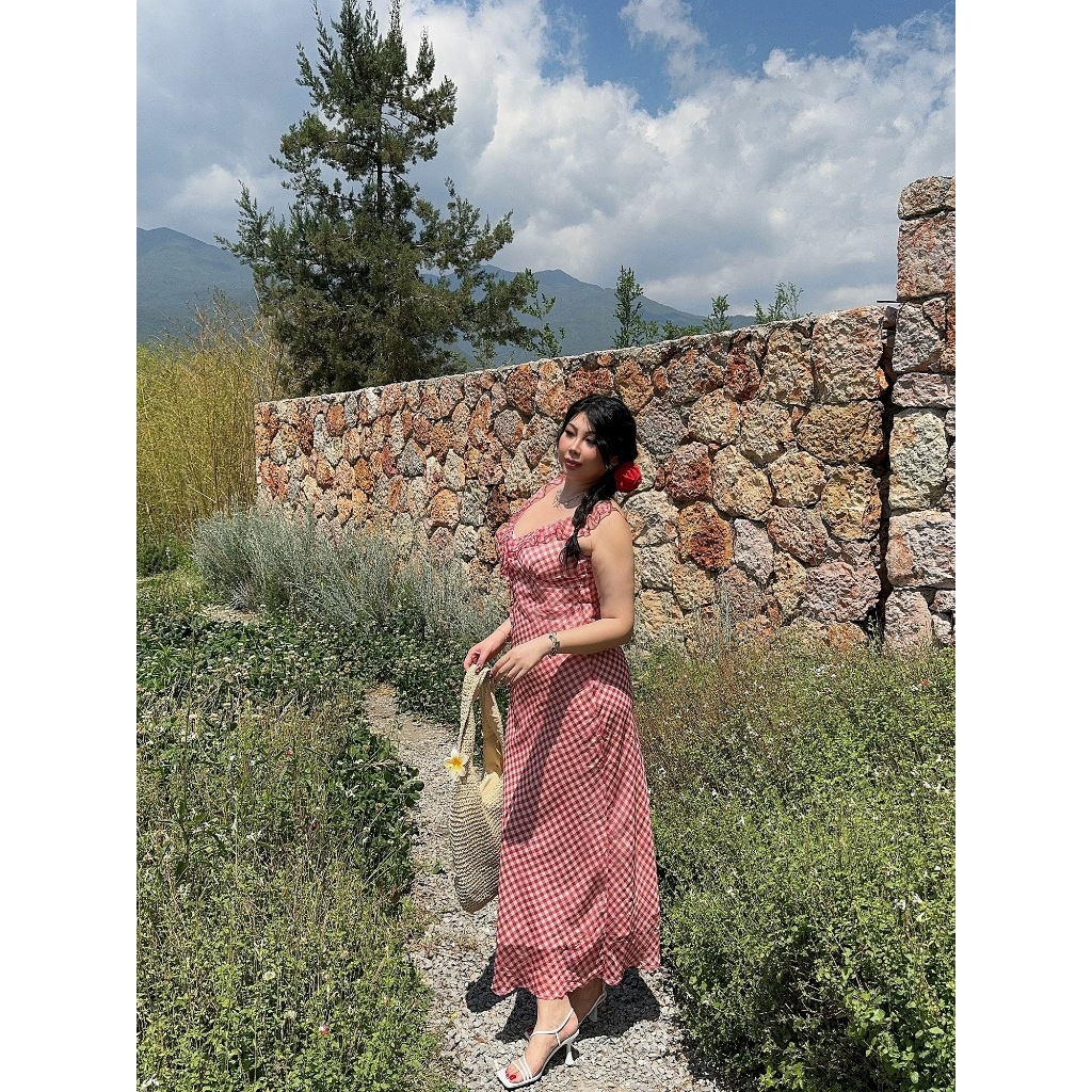 CiCi Plus+ (3339) เดรสสายเดี่ยวยาวลายสก๊อตแต่งระบายพร้อมเชือกผูกโบว์ด้านหน้า มีซิปข้าง มีซับใน เหมาะสำหรับสาวพลัสไซส์ - รูปที่ 6