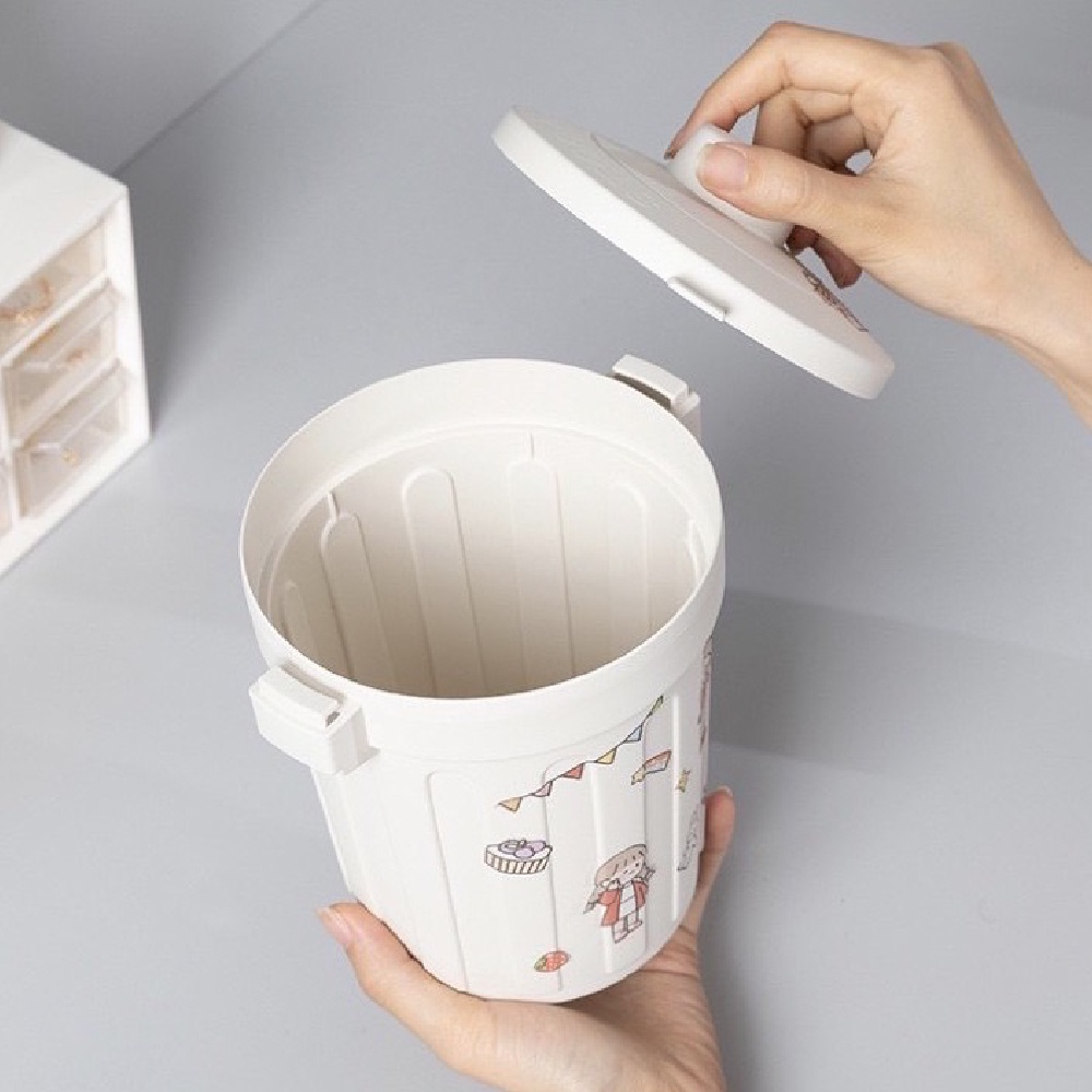 DILOK ถังขยะตั้งโต๊ะขนาดเล็ก ดีไซน์น่ารัก ขนาดกำลังพอดี น้ำหนักเบา พร้อมฝาปิดขนาดเล็ก  DIY111 🗑️✨ - รูปที่ 5