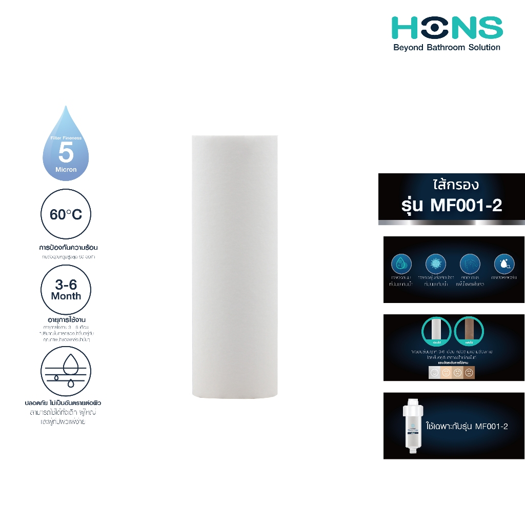 HONS Bathroom ไส้กรองสำหรับเปลี่ยน ตัวกรองอาบน้ำ Shower Filter HONS รุ่น MF001-2 (เฉพาะไส้กรอง)