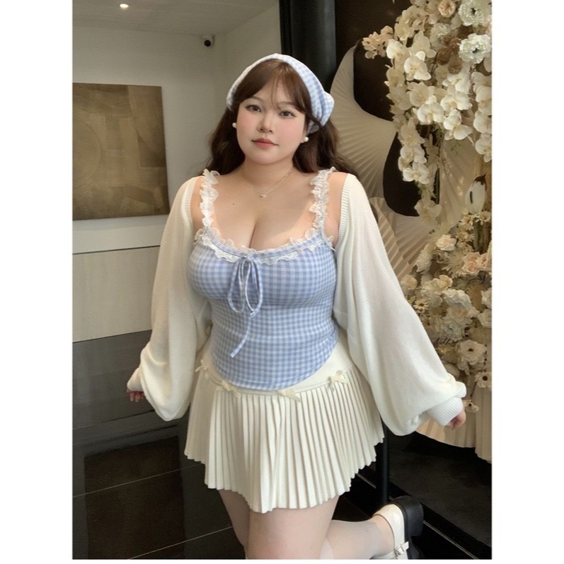 CC Plus+ (J1289/J1289-1/A2348สายเดี่ยว/เสื้อคลุม/กระโปรง สุดน่ารักโซคิ้วท์ เหมาะสำหรับสาวพลัสไซส์(ขายแยก)