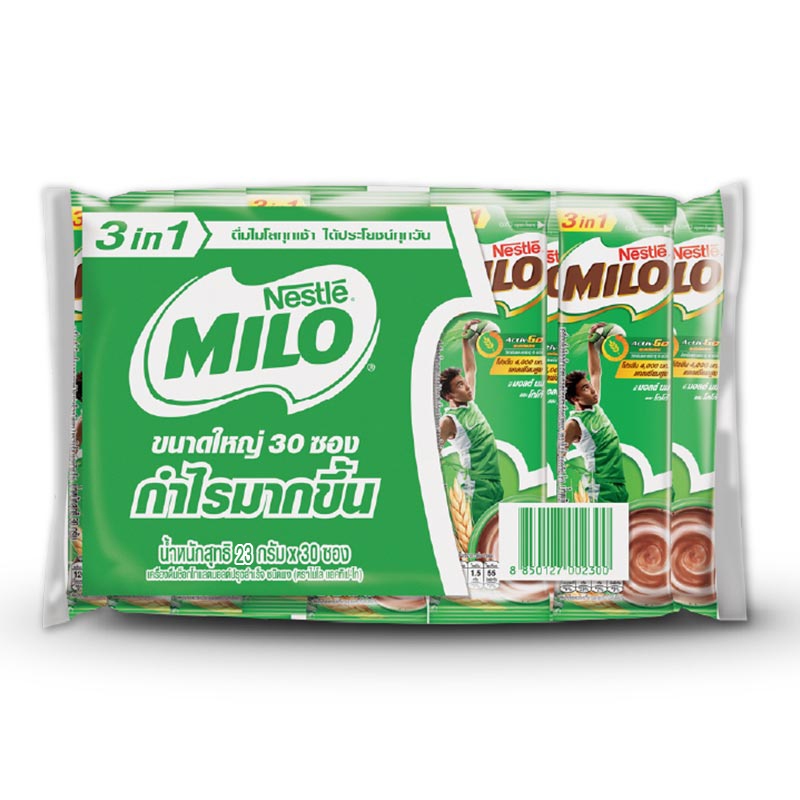 ไมโล แอคทีฟ-โก เครื่องดื่มปรุงสำเร็จมอลต์สกัด รสช็อกโกแลต 23กรัมx30ซอง Milo 3in1