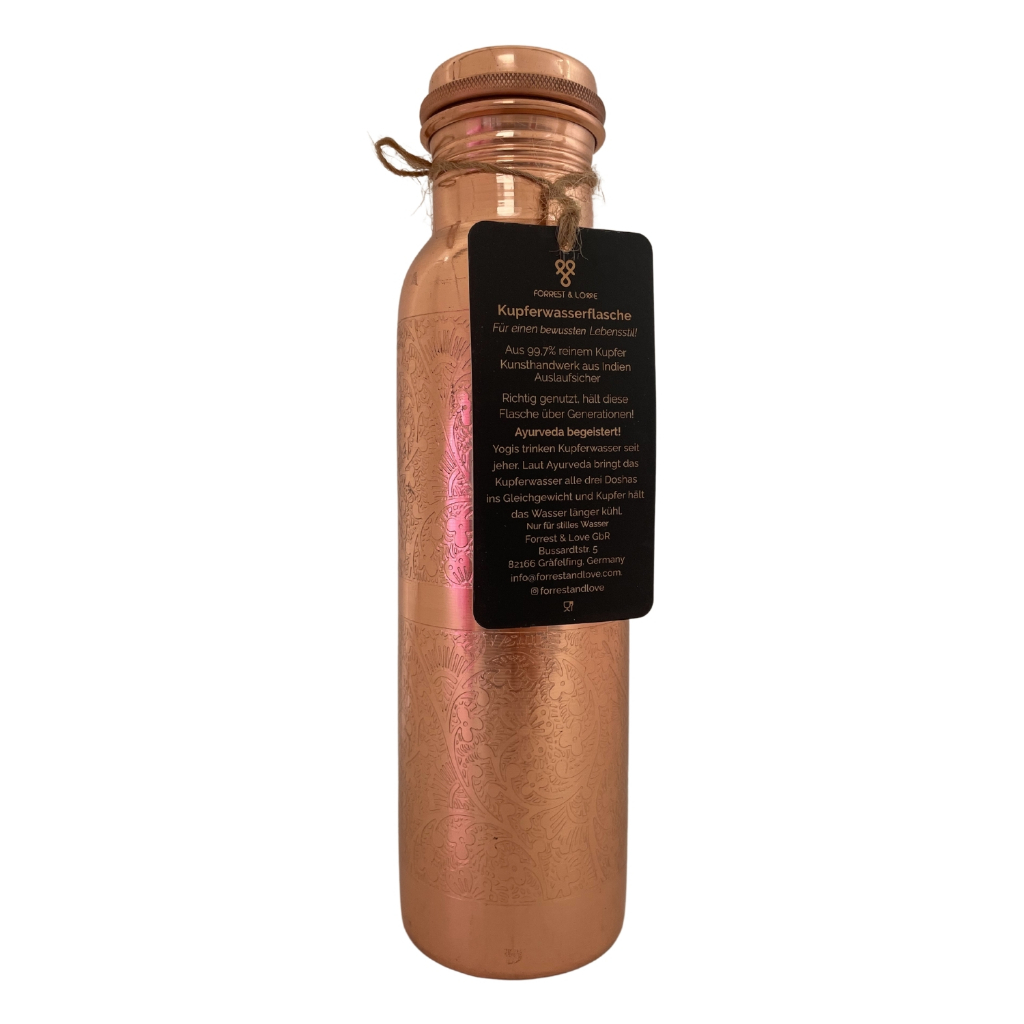 FORREST & LOVE | PREMIUM ENGRAVED COPPER WATER BOTTLE | ขวดน้ำทองแดง แบบแกะสลัก