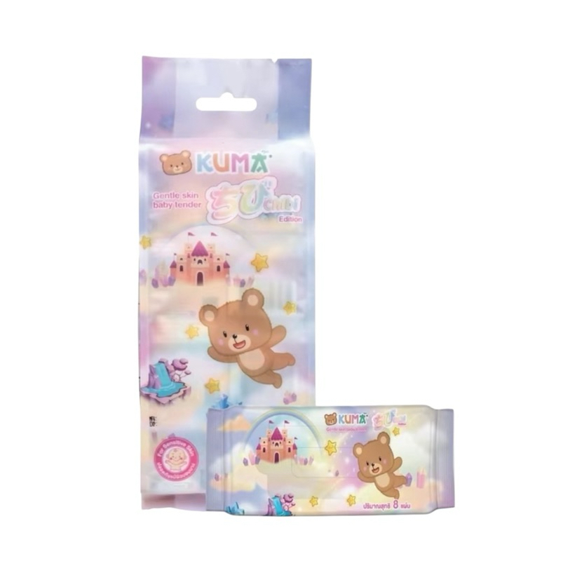 Kuma Chibi ทิชชูเปียก ขนาดพกพาไซส์มินิ 8 แผ่น จำนวน 1 แพ็ค (4 ห่อ)