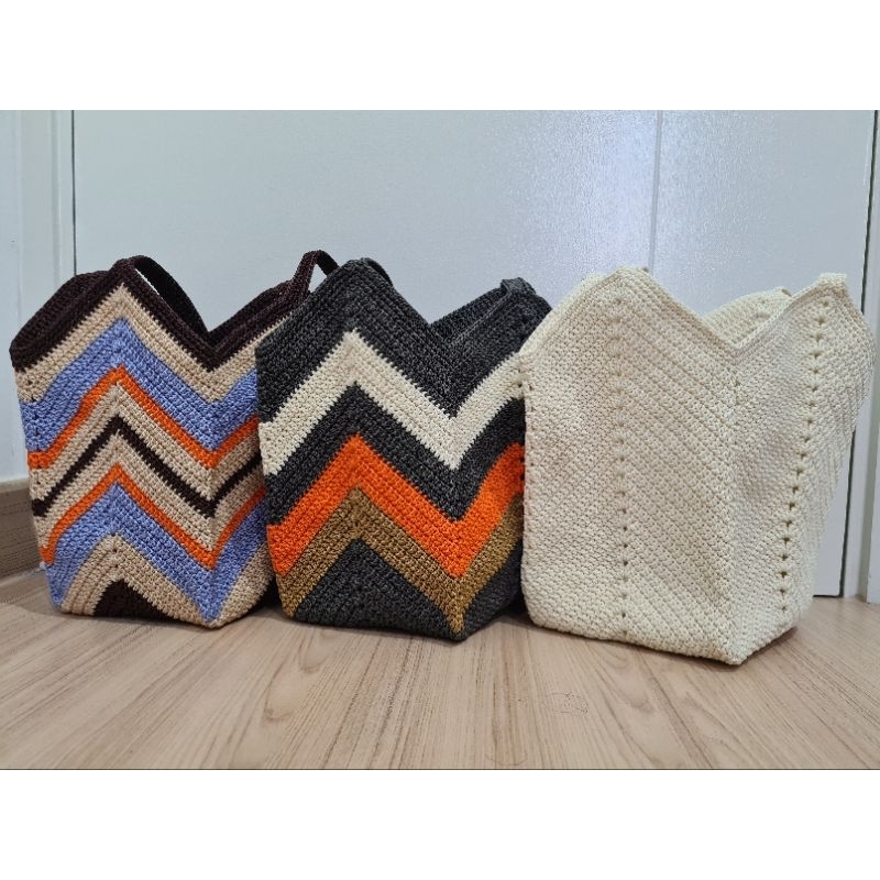 กระเป๋าถักเชือกร่ม ใบใหญ่ handmade