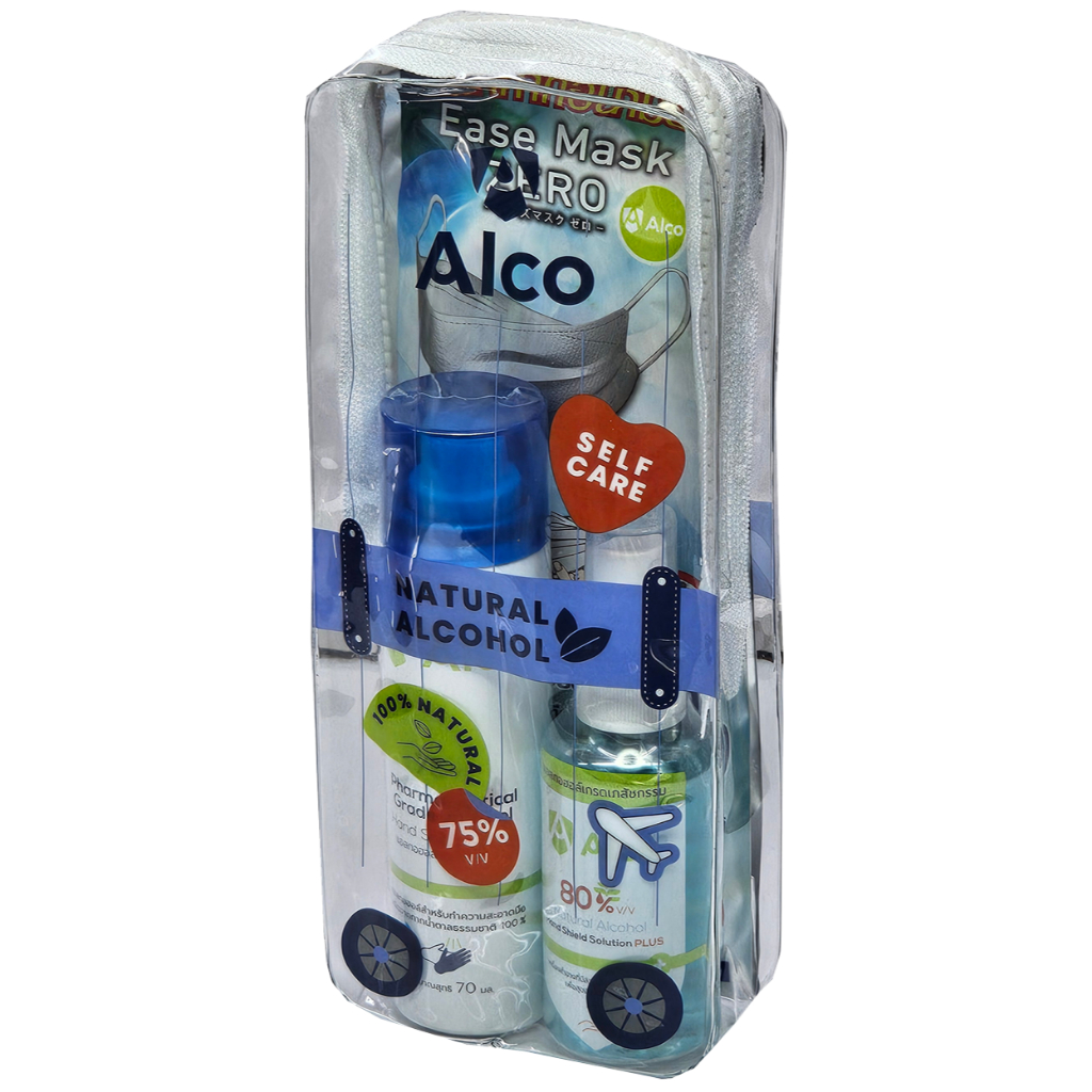 Alco Travel Set C ชุดอุ่นใจสำหรับเดินทาง - เซ็ตแอลกอฮอล์ทำความสะอาดมือ และหน้ากากอนามัย