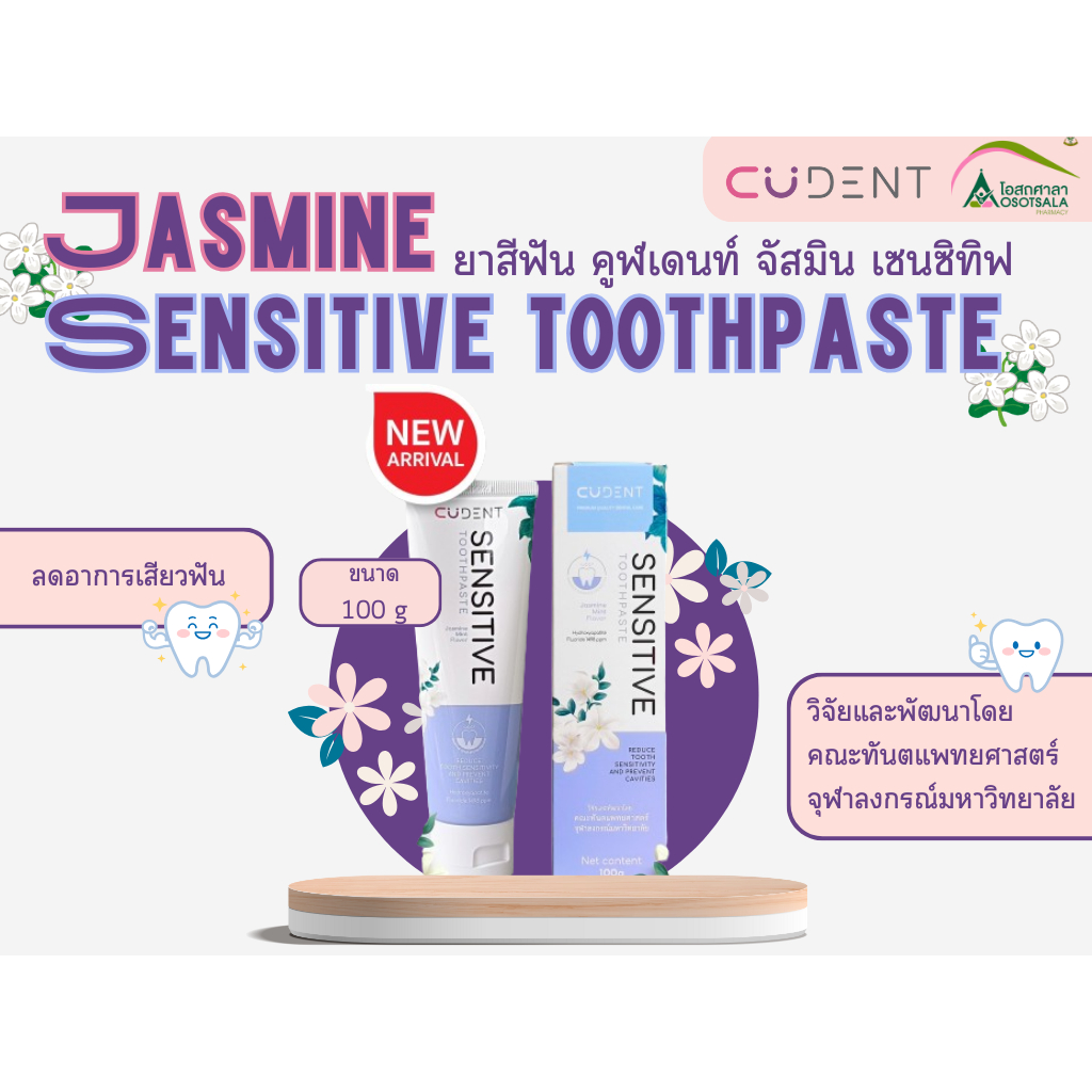 Cu Dent Jasmine Sensitive ยาสีฟันช่วยลดอาการเสียวฟันและป้องกันฟันผุ จากทันตะ จุฬาฯ
