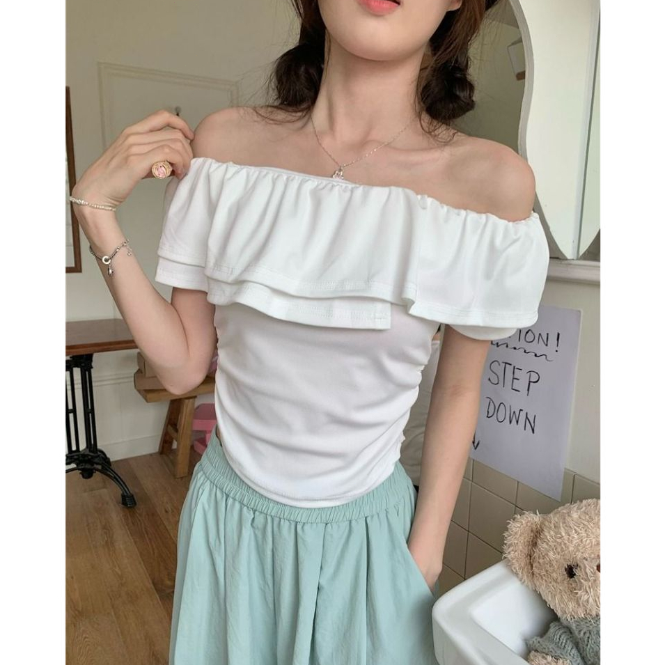 Beryl   เสื้อยืดสไตล์เกาหลี หวานๆ วัยใส เอวจีบ เก็บพุง เปิดไหล่ เสื้อท็อปสำหรับผู้หญิง ราคา ถูกที่สุด ดีลบีเคเค แกลเลอรีภาพที่ 9