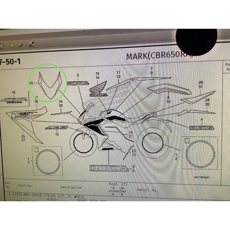 สติกเกอร์ครอบหน้าcbr650r ปี19-20