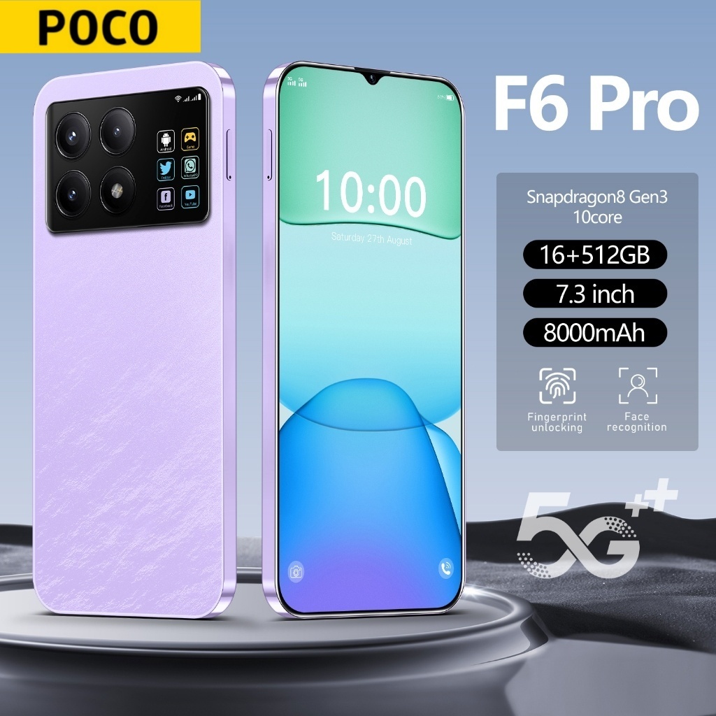 โทรศัพท์ F6 Pro รองรับการจดจําใบหน้า แรม16GB รอม512GB หน่วยความจําขนาดใหญ่ รองรับ2ซิม 5G Android โทรศัพท์ถูกๆ
