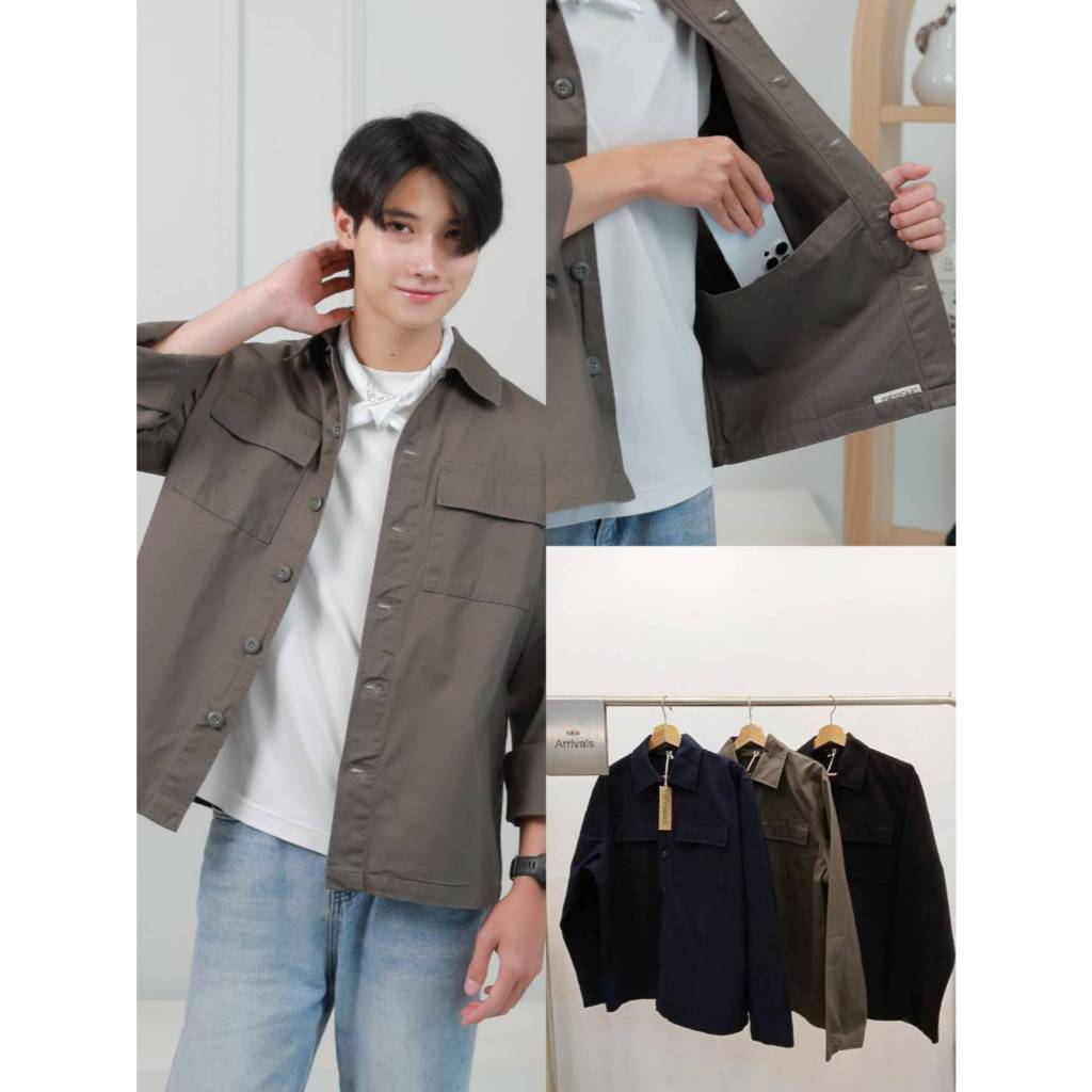 Double Pocket Jacket สไตล์เกาหลี เนื้อผ้าเวสปอยธ์ "ฟอกนุ่ม" ผ้าไม่หนา ไม่บาง ใส่คลุมชิลๆได้เลยค่ะ