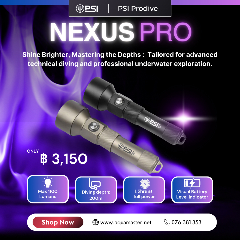 ไฟฉายดำน้ำ กันน้ำ PSI Prodive Nexus PRO Dive Light -  1200 lumen  - อุปกรณ์ดำน้ำลึก -  พกพาสะดวก - แ