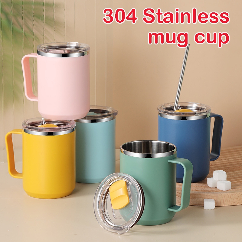 แก้วน้ำแก้วกาแฟ มีมือจับ สีพลาสเทล450ml เก็บความเย็น-ร้อน มีพร้อมฝาสแตนเลส304 ins handy mug 20OZ30OZ