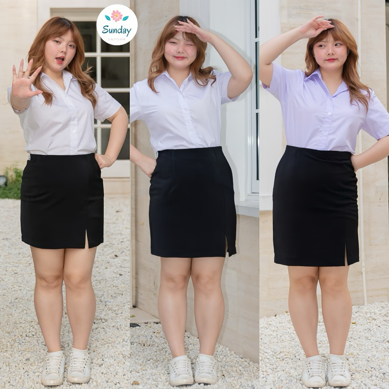 กระโปรงนักศึกษาทรงเอผ่าหน้าไซต์ใหญ่ ทรงเอผ่าหน้าสาวอวบ ยาว16-18-20 กระโปรงทรงเอ ผ้ายืดฮานาโกะ