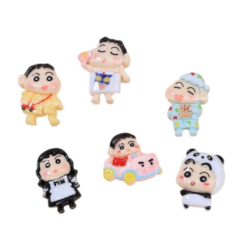 เรซิ่นชินจัง Set6ชิ้น ของตกแต่งDIY อุปกรณ์ตกแต่งเคส ตกแต่งยาดม ตัวติดวิปครีมปลอม