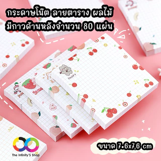 กระดาษโน๊ต ลายตาราง ผลไม้ มีกาวด้านหลัง ขนาด 8x8 ซม. จำนวน 80 แผ่น