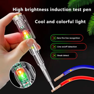 1-2pcsปากกาทดสอบแรงดันไฟฟ้า แบบไม่สัมผัส มีไฟ LED สองสี ไขควงใบมีดแบน LED ตรวจจับสายไฟ
