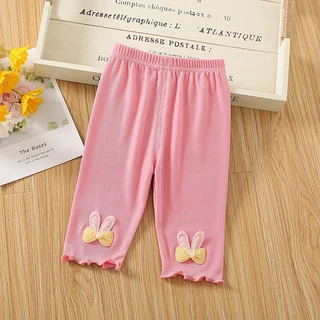 Babyonline(Y214)G1 (ส่งด่วน1วัน)กางเกงเลคกิ้งขายาวสำหรับเด็กผู้หญิงแต่งโบว์น่ารัก ผ้าฝ้าย นิ่ม ใส่สบาย