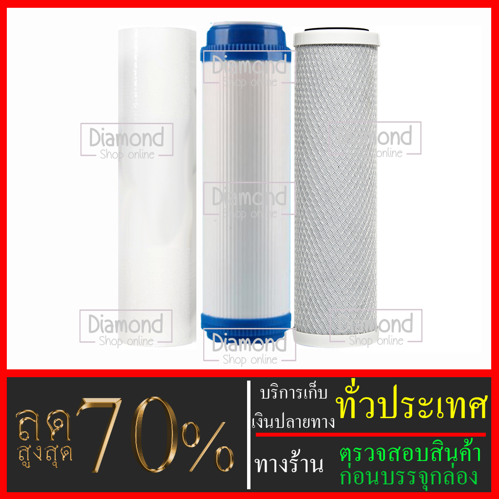 ไส้กรองน้ำ 3 ขั้นตอน ขนาด 10 นิ้ว x 2.5 นิ้ว(ไส้ PP+ไส้คาร์บอนเกล็ด+ไส้คาร์บอนแท่ง) #ไส้กรองน้ำ#ชุดไส้กรอง#เครื่องกรองน้