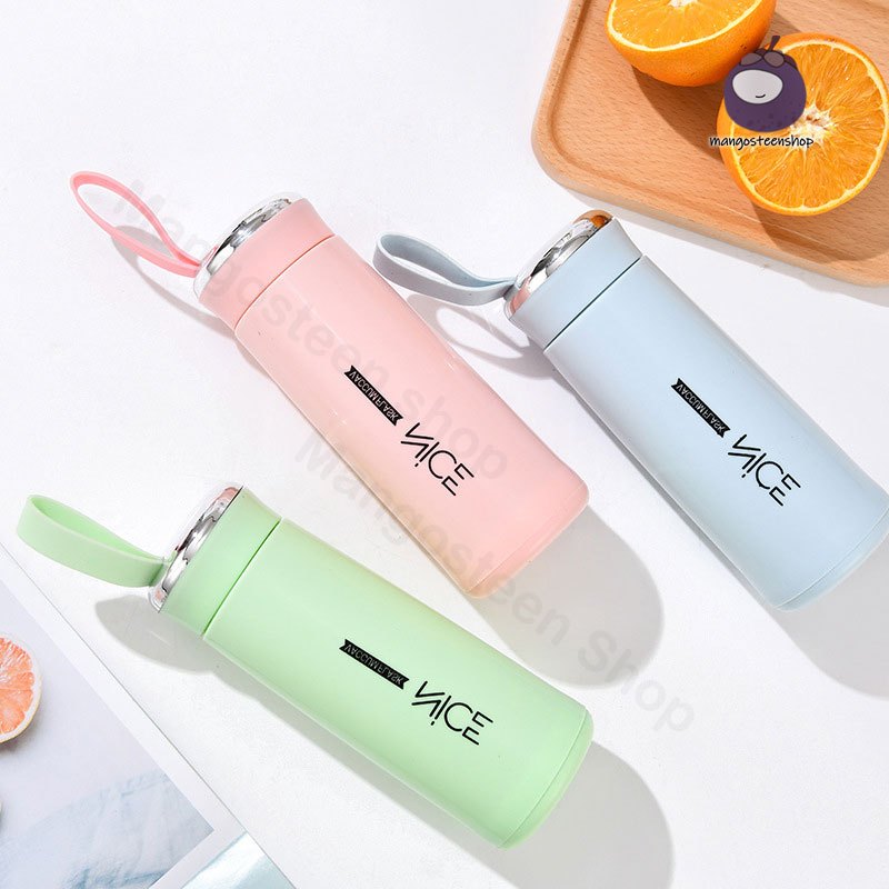 แก้วน้ำ มีฝาปิด ขวดน้ำแบบพกพา กระบอก ขนาด 400ML (ในเป็นแก้ว)ขายคละสี 4สี