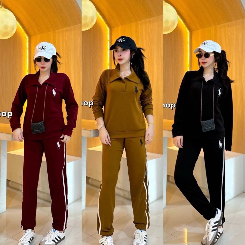 เซ็ทเสื้อแขนยาวคอปก+กางเกงขาจั้ม