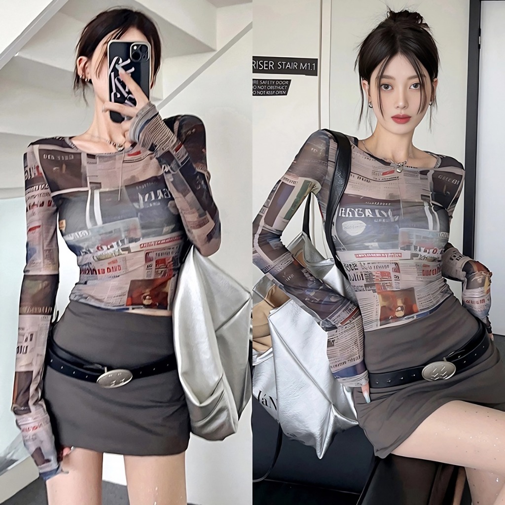 เสื้อเเขนยาวผู้หญิง เสื้อครอปหญิง ผ้าระบายอากาศดี ผ้าตะข่าย สาวฮอตต้องมี สายฝอ #020242