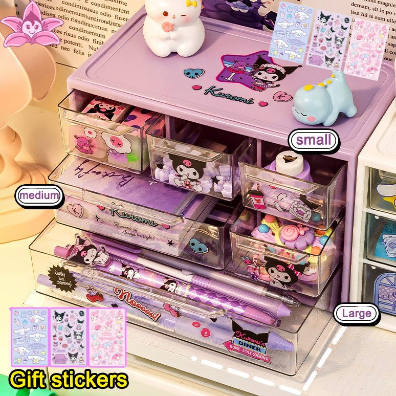 SANRIO กล่องลิ้นชักเก็บของ ลายการ์ตูน Kuromi Cinnamoroll My Melody น่ารัก หลายชั้น สําหรับเก็บเครื่องประดับ