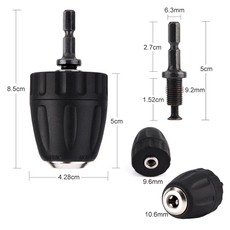 หัวจับดอกสว่าน 3/8-24UNF แบบไร้ดอก ขนาด 0.8-10 มม. และอะแดปเตอร์ก้านหกเหลี่ยม 1/4 นิ้ว