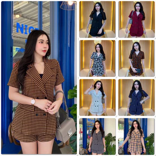 SS2_ชุดเซ็ตเสื้อสูท+กางเกงขาสั้น ผ้าวูลเวฟ ผ้ายืดใส่สบาย สาวอวบใส่ได้ ผู้หญิง Clothing Lady Women