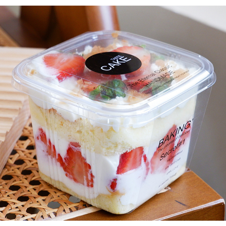 ถ้วยมูสเค้ก ทรงสี่เหลี่ยมขนาด 400 ml (ถ้วย+ฝา) ไม่รวมสายคาด สินค้าพร้อมส่งในไทย