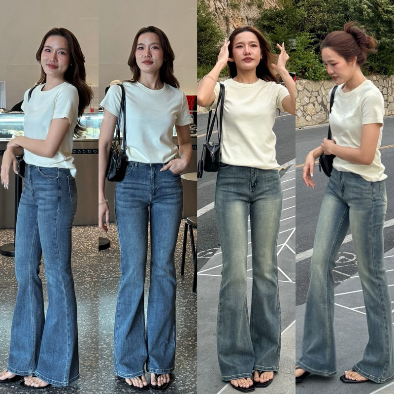 [เก็บโค้ดหน้าร้าน ลด25% เหลือเพียง 547.-] Emerald Jeans ยีนส์ขาม้าใหญ่ สีฟอกไล่เฟด ผ้านุ่มกระชับ ทรงสวย