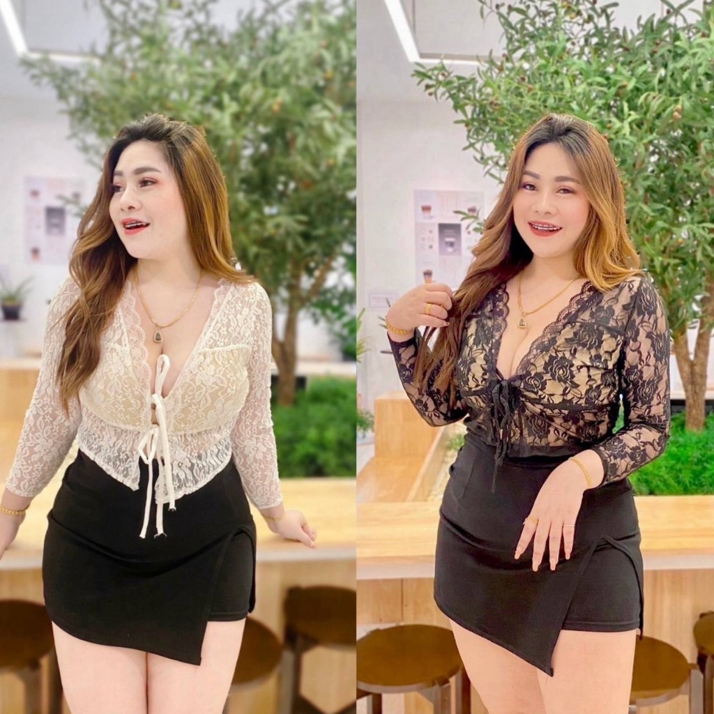 NT651 เสื้อลูกไม้มีซับผูกอกสาวอวบ งานตามหาสุดแซ่บบบ