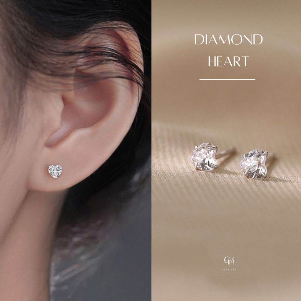 OUTLETS ล้างสต็อกจากโรงงานตรง✨ต่างหู Diamond Heart Earrings จี้หัวใจ ต่างหูแฟชั่น ต่างหูเงิน