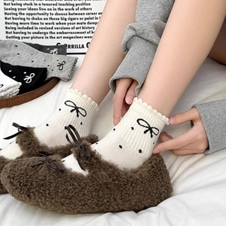 ในไทย-พร้อมส่ง✨ถุงเท้าแฟชั่น Bowknot ลายจุดลูกไม้ น่ารักหวาน สไตล์เกาหลี นักเรียนสำหรับผู้หญิง ความยืดหยุ่นสูง JK Lolita