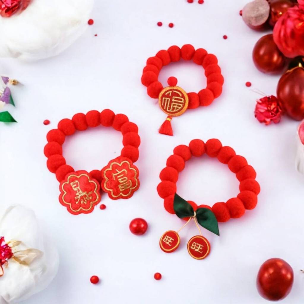 (CN10-2)(พร้อมส่งจากไทย!) ปลอกคอปอมปอม ธีมตรุษจีน สำหรับสัตว์เลี้ยง