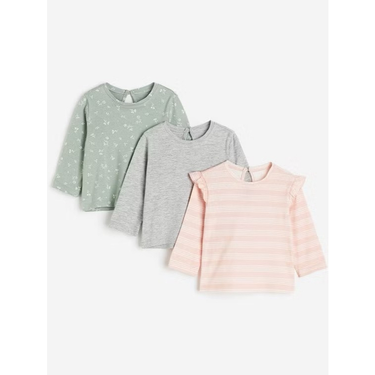 H&M เสื้อแขนยาว คอตตอล แพ็ค 3 ชิ้น ไซด์ 4 - 6 m / 9 - 12 M / 12 - 18 m