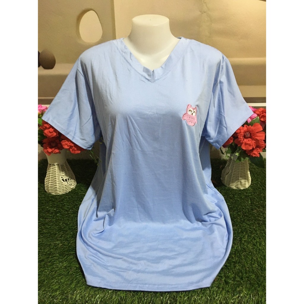 เสื้อยืดผู้หญิง เสื้อผ้าสาวอวบ ผู้หญฺิง แขนสั้น คอวี รอบอก 48-50นิ้ว ลายปักการ์ตูน รุ่น1588